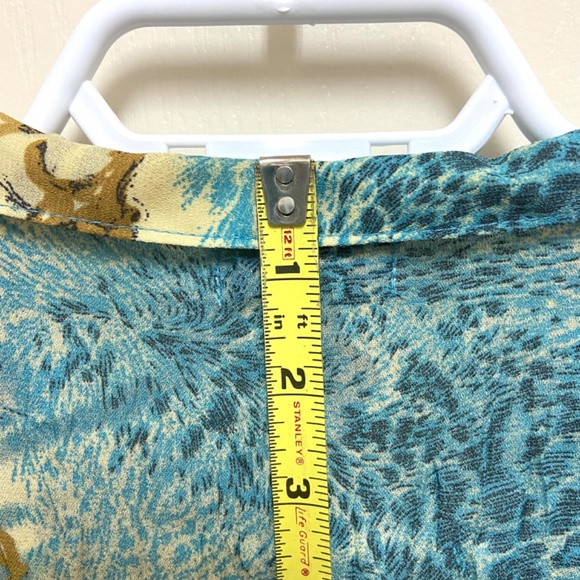 Boho Beaded Floral Top XL Blue Yellow Crinkle Blouse - Picture 12 of 13